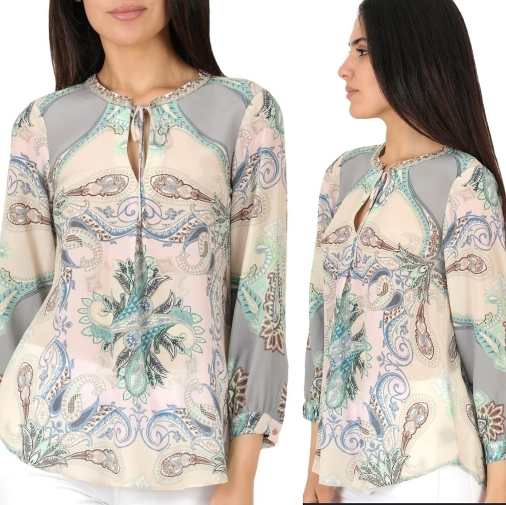 HALE BOB silk paisley long sleeve blouse